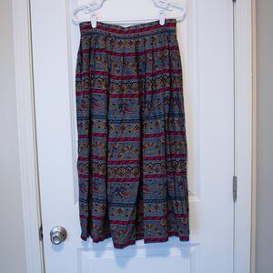 VTG 14 Paisley Midi Skirt Boho Festival Global Mosaic Folk Print | Dark Autumn